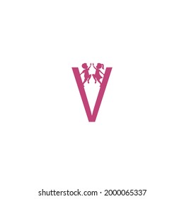 Letter V and kids icon logo design vector template