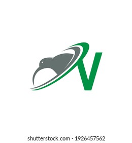 Letter V with kiwi bird logo icon design vector illustration