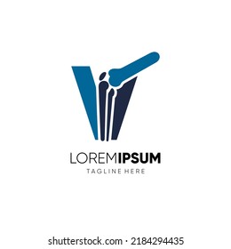 Letter V Knee Joint Bone Logo Design Vector Icon Graphic Emblem Illustration