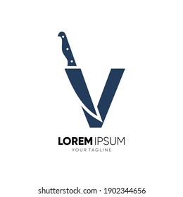 Letter V Knife Logo Design Vector