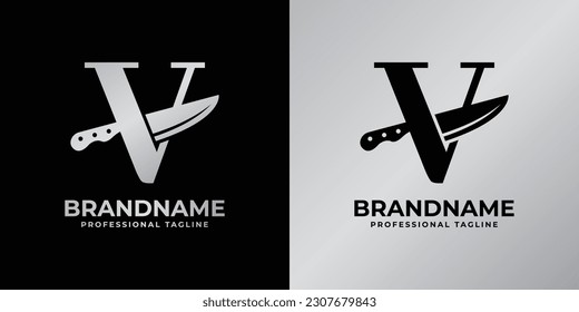 Letter V Knife Logo, Suitable for any business related to knife with V initial.