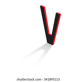 Letter "V" of the Latin alphabet. Volumetric drawing with shadow. Vector illustration.