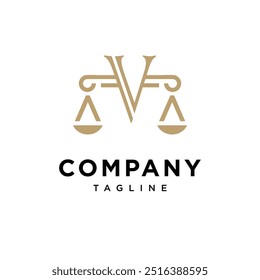 Letra V Escala de Direito ícone de logotipo de Justiça vetor