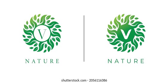 Letter V Leaf Flower logo. Vector logo template