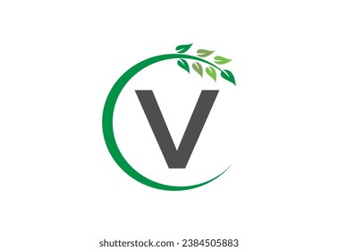 Logo-Design-Symbol des Blattes für Wachstum des Buchstaben V

