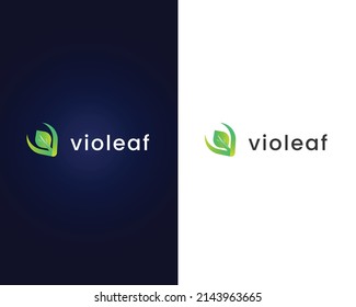 letter v with leaf logo design template