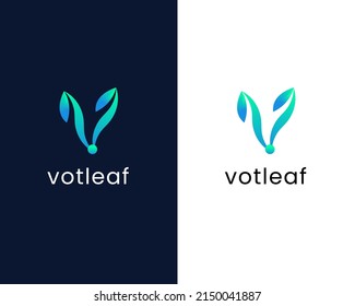 letter v with leaf logo design template