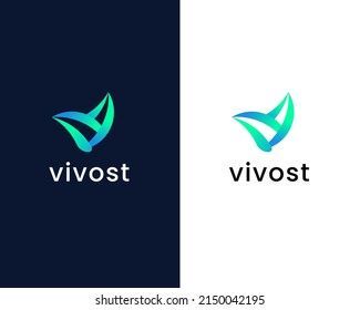 letter v with leaf logo design template