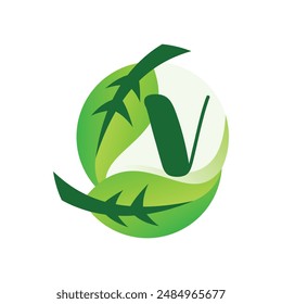 letter V leaf logo design vector