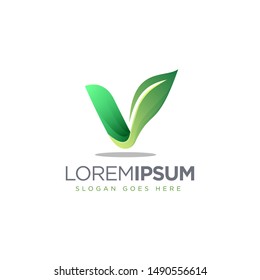 Letter v leaf logo icon vector template on white background