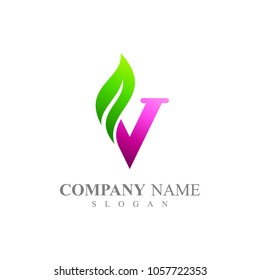 Letter V With Leaf, Logo Template Ready For use