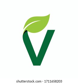 Letter V Leaf Logo Template