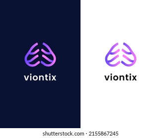 letter v with leaf modern logo design template