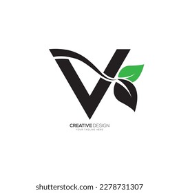 Letter V with leaf modern shape fresh unique logo