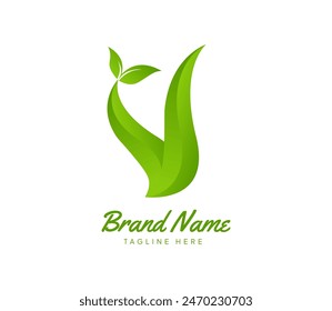 Letter V Leaf Nature Logo Template