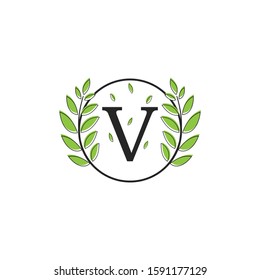 letter v leaf ornamental logo design