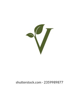 letra V e ilustración vectorial de hoja para icono, símbolo o logotipo. Logo de las iniciales V. logotipo vegetariano