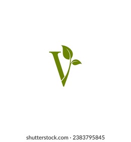 letra V e ilustración vectorial de hoja para icono, símbolo o logotipo. Logo de las iniciales V. logotipo vegetariano