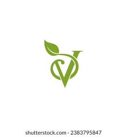 letter V and leaf vector illustration for icon, symbol or logo. V initials logo. vegetarian logo