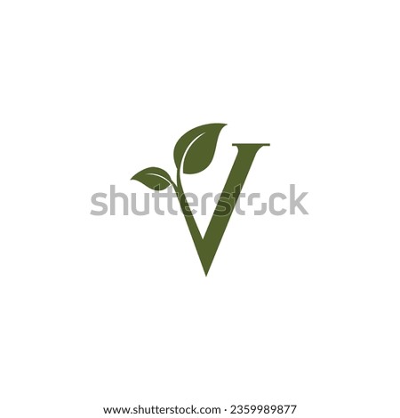 letter V and leaf vector illustration for icon, symbol or logo. V initials logo. vegetarian logo