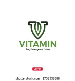Letter V Leaf Vitamin Logo. Eco Nature Vegan Logotype