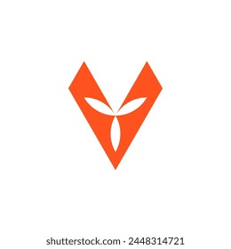 letter v with leafs orange logo icon vector design
