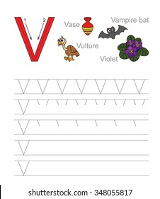Letter V. Learn handwriting.