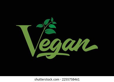 Letter V with Leaves and Vegan Text Type Word Font for Health Diet Food Product Logo