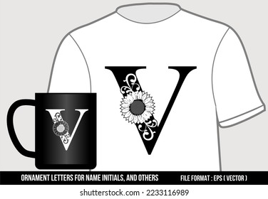 Letter V. Letters Or Ornament Numbers, For Initials On T-Shirts, Mugs, Stickers, Key Chains, And Others.
