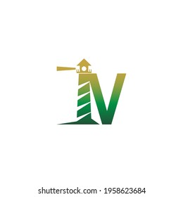 Letra V con icono de faro plantilla de diseño de logotipo vectorial 