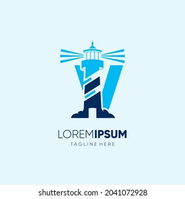 Letter V Lighthouse Logo Design Vector Icon Graphic Emblem Illustration