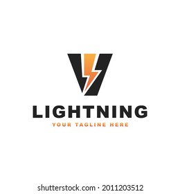 Letter V lightning logo design template vector illustration