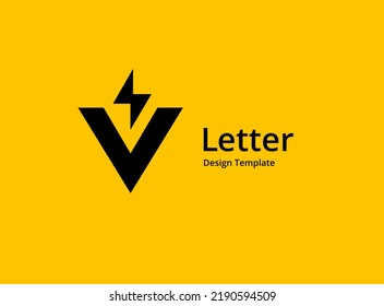 Letter V with lightning logo icon design template elements