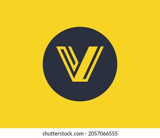 Letter V line art logo design initial concept vector. Letter V in a circle made with lines in line art logo style.