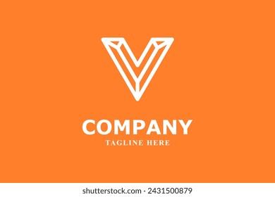 letter v line art logo with orange background