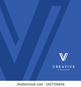 Letter V Line With Background Blue Creative Logo