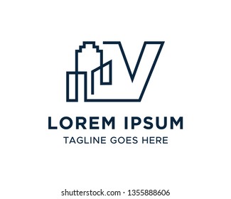 Letter V Line Building Logo Stock Vector (Royalty Free) 1355888606 ...