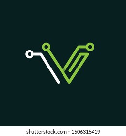 Letter V Line Circuit Creative Modern Logo