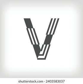 Letra V logo lineal moderno. La carta está en forma de franja de línea. Carácter de letra alfabeta y diseño abstracto lineal. logo, identidad corporativa, aplicación, afiche creativo y más.