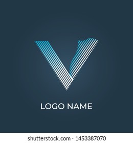Letter "V" lines logo isolated. Alphabet vector