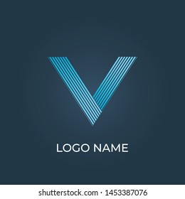 Letter "V" lines logo isolated. Alphabet vector