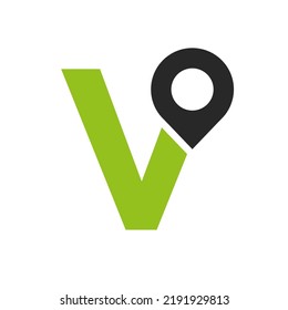 Letter V Location Logo Design Sign. Location Icon Concept With Alphabet For Road Direction Symbol Vector Template