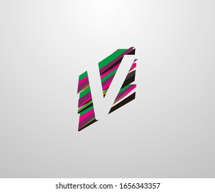 Logo de la letra V. Diseño abstracto de letras V, hecho de varias formas de tiras en color.
