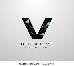Letter V Logo. Abstract Technology V letter design, made of various geometry chain line letter logo
