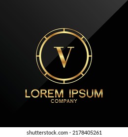 Letter V logo Alphabet logotype gold vector design