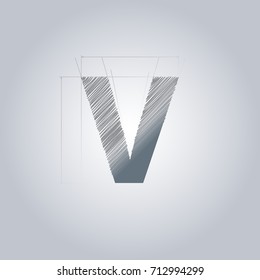 Letter V logo. Alphabet logotype architectural design. Grey color. Blueprint. With gradient.
Concept design template.