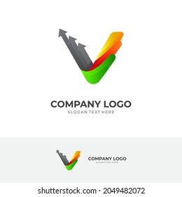 logotipo de letra V y plantilla de diseño de flecha hacia arriba