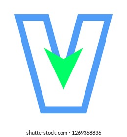 Letter V Logo With Arrow. Down Progress Icon