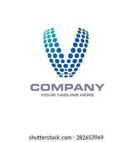 Letter V logo , Blue Bold sphare logo on white background . Place for Company name and tag line . Business logo - vector illustration