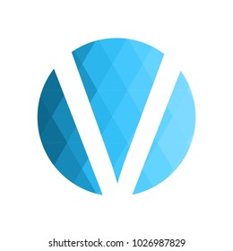 Letter V logo. Blue low poly style. 